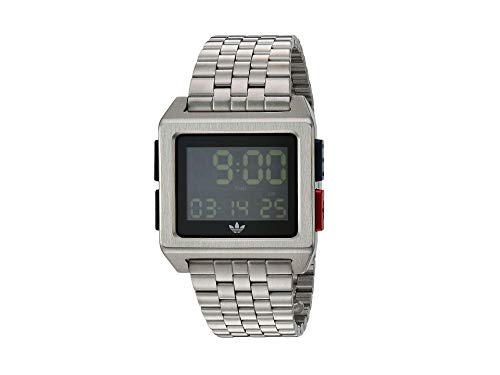 adidas Originals Watches Archive_M1. Men’s 70’s Style Stainless Steel Digital Watch with 5 Link Bracelet (36 mm) - Silver/Black/Blue/Red