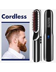 Beard Straightener for Men (2020) Cordless Beard Straightening Comb Ionic Heat Beard Brush USB Charging Beard Iron Beard Hair Straightener Brush for Men & Women—For Home & Travel (Black)