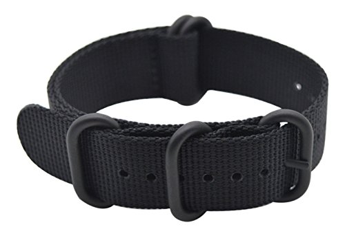 ArtStyle Watch Band with Ballistic Nylon Material Strap and High-End Black Buckle (Matte Finish Buckle) (Black, 20mm)