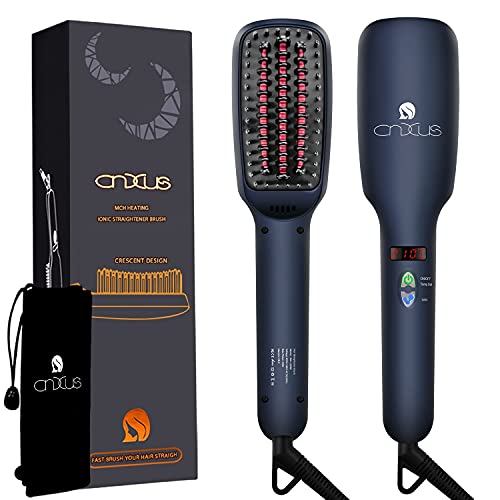 Ionic Hair Straightener Brush, CNXUS MCH Ceramic Heating + LED Display + Adjustable Temperatures + Anti Scald Hair Straightening Brush, Portable Frizz-Free Hair Care Silky Straight Heated Comb 1 Pack