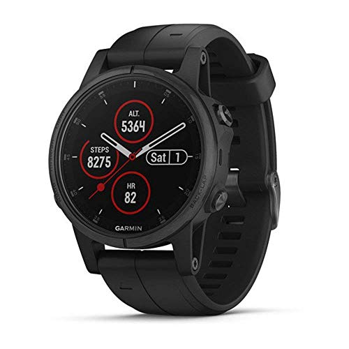 Garmin fenix 5 Plus, Premium Multisport GPS Smartwatch, Features Color Topo Maps, Heart Rate Monitoring, Music and Contactless Payment, Black with Black Band
