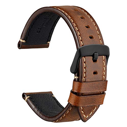 WOCCI 20mm Watch Band, Premium Saddle Style Vintage Leather Watch Strap with Black Buckle (Gold Brown)
