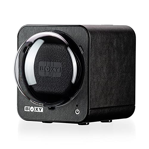 Abest Boxy Watch Winder for Automatic Watch with Vertical Rotor Stop (with AC Adapter, Black Leather)
