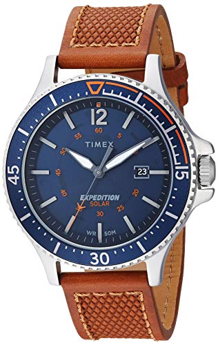 Timex Men's TW4B15000 Expedition Ranger Solar Tan/Blue/Orange Accent Leather Strap Watch