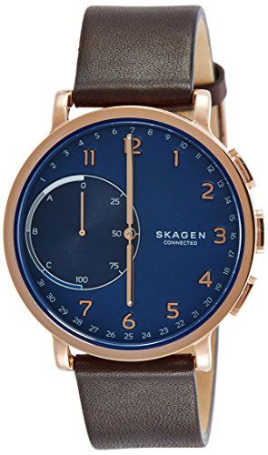 Skagen Connected Men's Hagen Stainless Steel and Leather Hybrid Smartwatch, Color: Rose Gold-Tone, Dark Brown (Model: SKT1103)