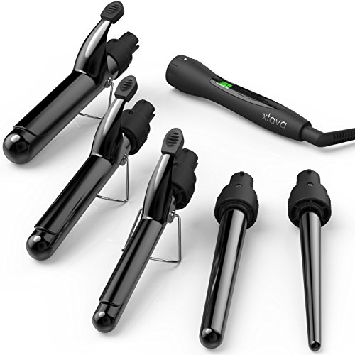 xtava 5-in-1 Professional Curling Iron and Wand Set - 0.3 to 1.25 Inch Interchangeable Ceramic Barrel Wand Curling Iron - Dual Voltage Hair Curler Set for All Hair Types with Glove and Travel Case