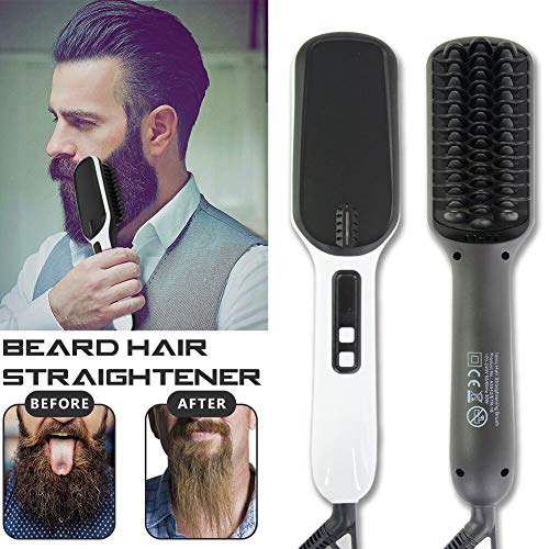 2019 Ionic Beard Straightener Comb, Electrical Heated Irons Hair Straightening Brush for Man and Women with Faster Heating, PTC Ceramic Technology, Anti Scald (Black+White)