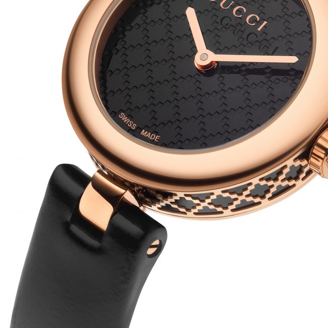 best luxury watches under - Gucci Diamantissima Womens Quartz Watch Black Leather Strap YA141501