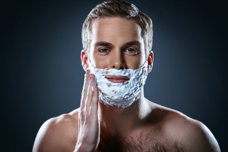 wet shaving supplies - man foam on face